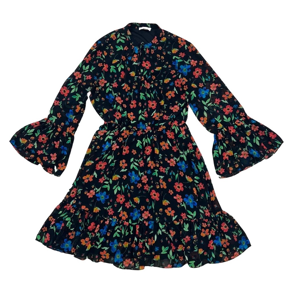 Calvin Klein Floral Print Bell Sleeves Boho Dress Sz 10